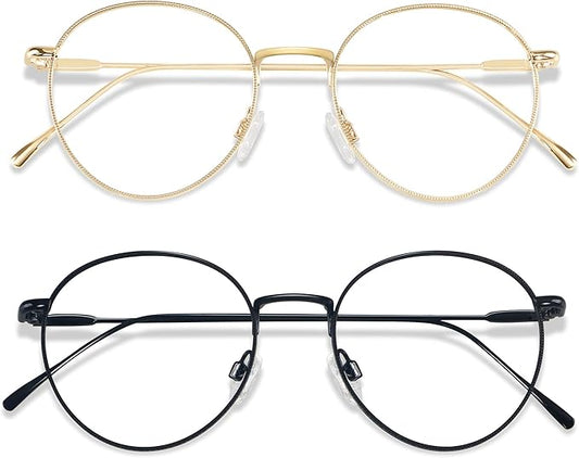ANDWOOD Blue Light Blocking Glasses Women Men Small Face Computer Clear Bluelight Blocker Super Lightweight Metal Frame Round