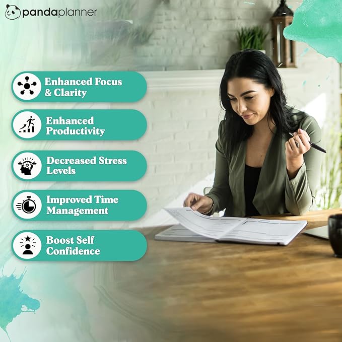 Panda Planner 2025-2026 Undated Weekly Planner, To Do List Notebook with Habit Tracker, 8” x 11”, 53 Weeks, Daily Weekly Monthly Overview for Home, School, Office, Turquoise