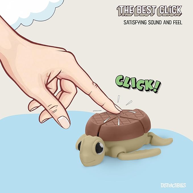 Distractible Turtle Fidget Toy, Articulating Design with Shell Clickers, Pocket-Sized & Durable, Sensory, Stress Relief, ADHD, Autism & Stim (Beige-Brown)