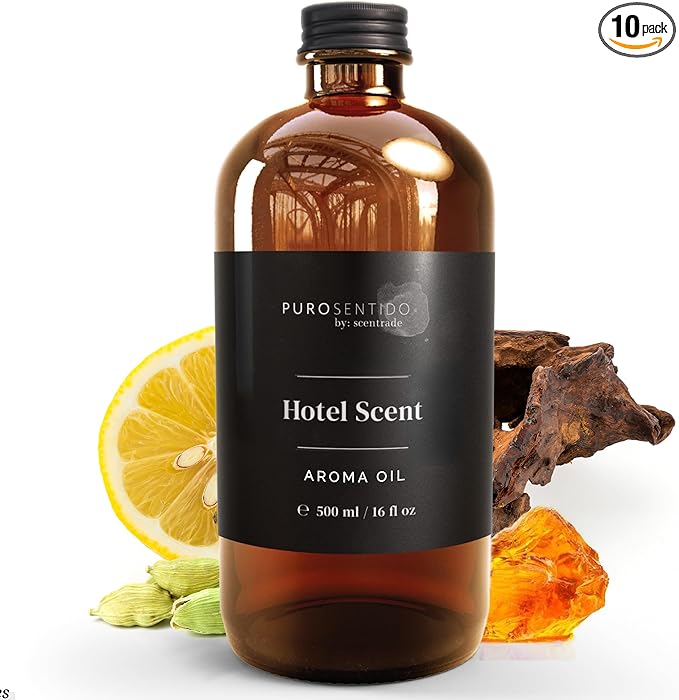 PuroSentido Hotel Signature Aroma Oil (500 ml) - Luxury Essential & Fragrance Oil for Diffusers and Humidifiers, Creamy Coconut, Warm Cashmere, Cool Spices & Sandalwood Home & Hotel Scent