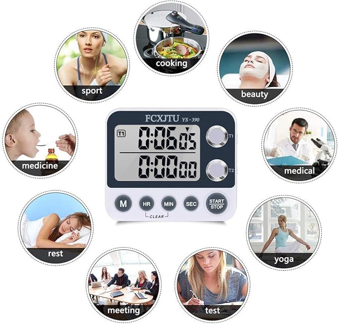 Digital Dual Kitchen Timer with Magnetic Back & Memory Presets, 2 Groups Countdown/Up Stopwatch Timer, 3-Level Volume + LED Alert, On/Off, 100Hr Max for Cooking, Baking (Battery Included)