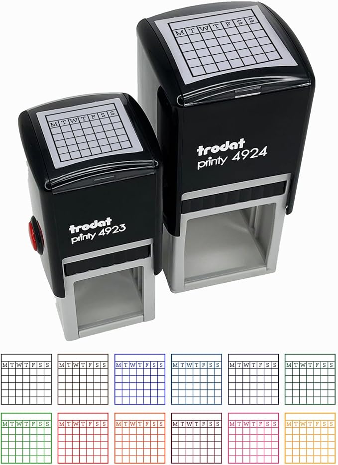 Blank Calendar Monday Start Goal Habit Tracker Self-Inking Rubber Stamp Ink Stamper - 1 Inch Small - Black Ink