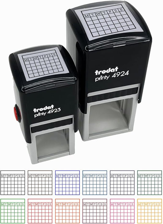 Blank Calendar Monday Start Goal Habit Tracker Self-Inking Rubber Stamp Ink Stamper - 1 Inch Small - Black Ink