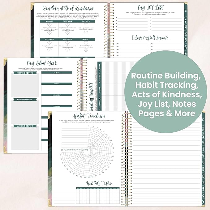 bloom daily planners HARDCOVER 2025-2026 (8.5" x 11") Academic Year Day Planner (July 2025 - July 2026) - Task Goal Organizer - Monthly & Weekly Inspirational Agenda Book - Emerald Paint Strokes