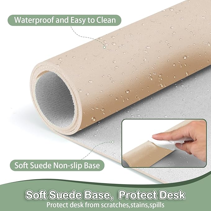 Boutilon Leather Desk Pad Protector,Non-Slip Mouse Pad,Laptop Desk Pad,Office Mouse Mat,Waterproof Leather Desk Blotter,Desk Writing Pad for Office and Home (S-Golden,24"x 14")