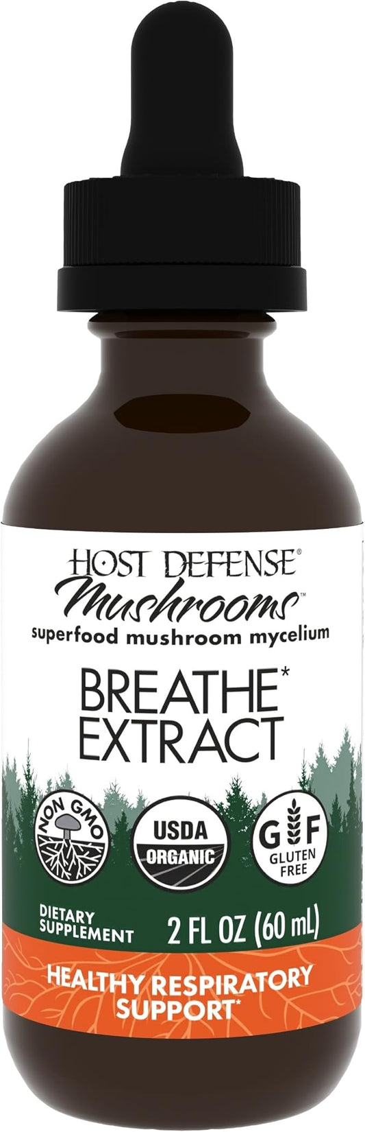Host Defense Breathe* Extract - Immune & Respiratory Support Mushroom Liquid Supplement - Herbal Lung Health Supplement with Chaga, Reishi & Cordyceps - 2 fl oz (60 Servings)*