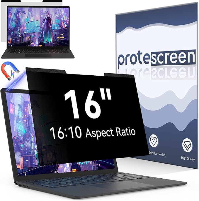 Magnetic 16 Inch Laptop Privacy Screen for 16:10 Computer Monitor, Removable Anti Glare Blue Light Filter Protector, 16 in Privacy Shield Compatible with Lenovo Hp Dell Acer Asus Thinkpad Envy Xps