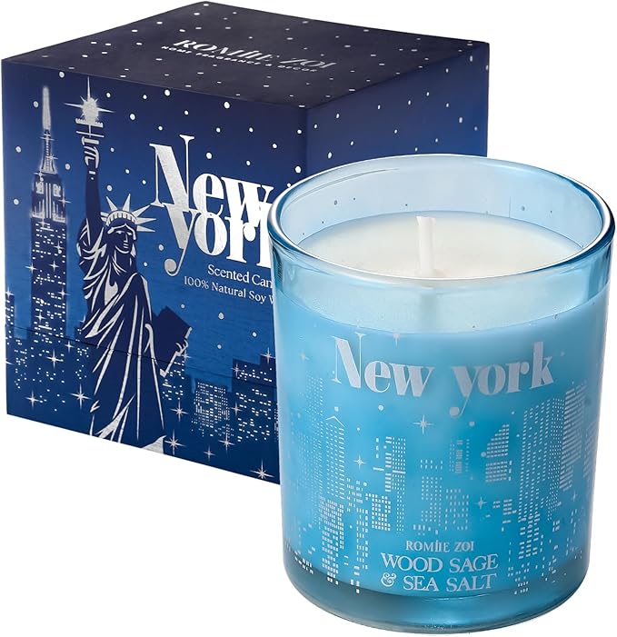 Scented Candle - New York City with Scent of Wood Sage and Sea Salt- 6oz Aromatherapy Soy Wax Jar Candle for Home, Gifts for Women - 170g