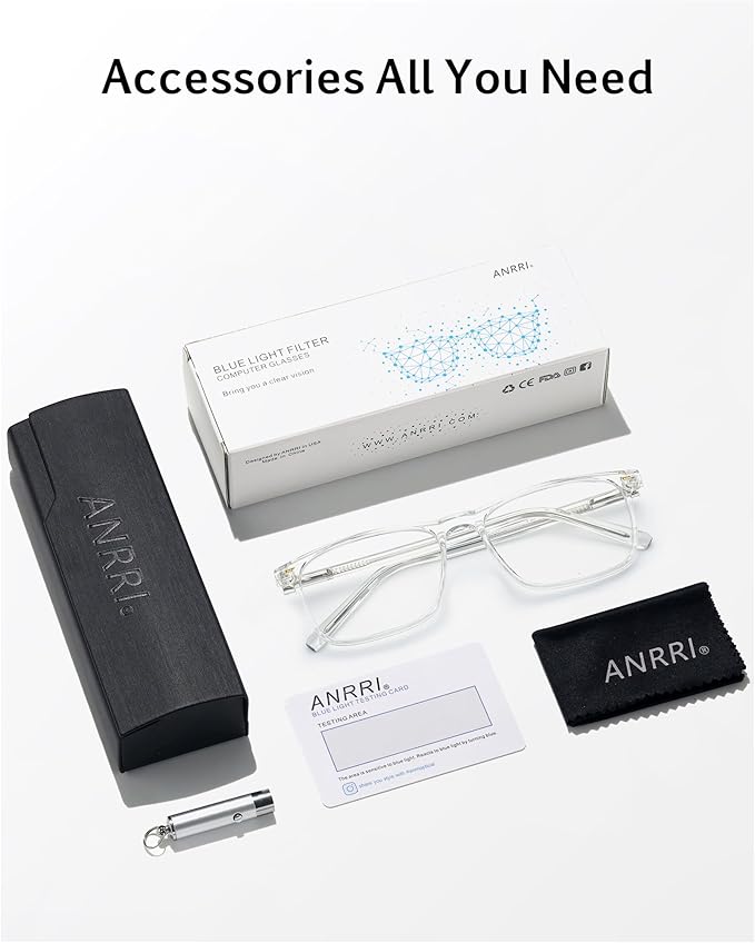 ANRRI Blue Light Glasses Men Anti Eyestrain Oversized Computer Gaming Eye Protection Square Glasses Women Clear