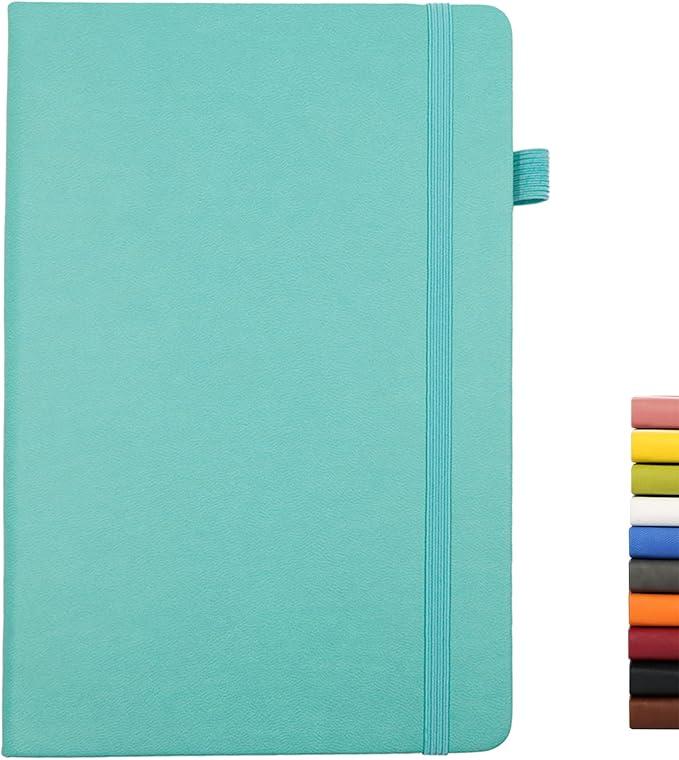 Deziliao Lined Journal Notebooks with Pen Loop, Hardcover Notebook Journal for Work, 100Gsm Premium Thick Paper with Inner Pocket, Medium 5.7"x8.4", （Cyan, Ruled）