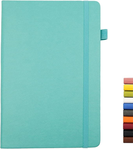 Deziliao Lined Journal Notebooks with Pen Loop, Hardcover Notebook Journal for Work, 100Gsm Premium Thick Paper with Inner Pocket, Medium 5.7"x8.4", （Cyan, Ruled）