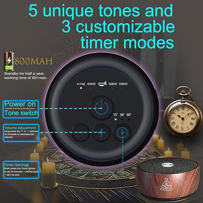 Sound Frequency Machine,Meditation Generator Instrument,Tone Device Tools - Solfeggio Frequencies Bath for Yoga, Mindfulness, Vibration System of Chakra Balancing, 5 Tones, 3 Timers