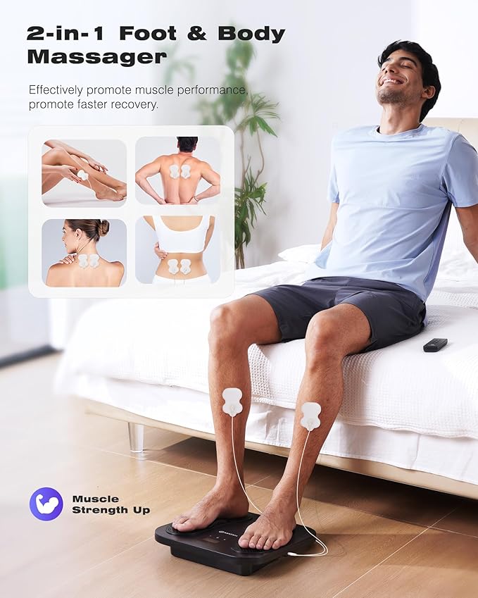 KINGJOY Foot Massager for Neuropathy, Rechargeable EMS TENS Foot Stimulator with 10 Modes 20 Intensities for Circulation Plantar Fasciitis & Swelling Pain Relief, Gifts for Women Men-Black