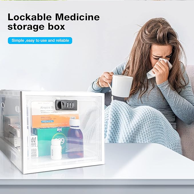 SANIDIKA Large Lockbox Medicine Lock Box - Refrigerator Lockable Boxes for Food Storage - Childproof First AID Locking Cabinet Pill Case Medical Organizer Bin - Mobile Tablet Locker Cell Phone Jail