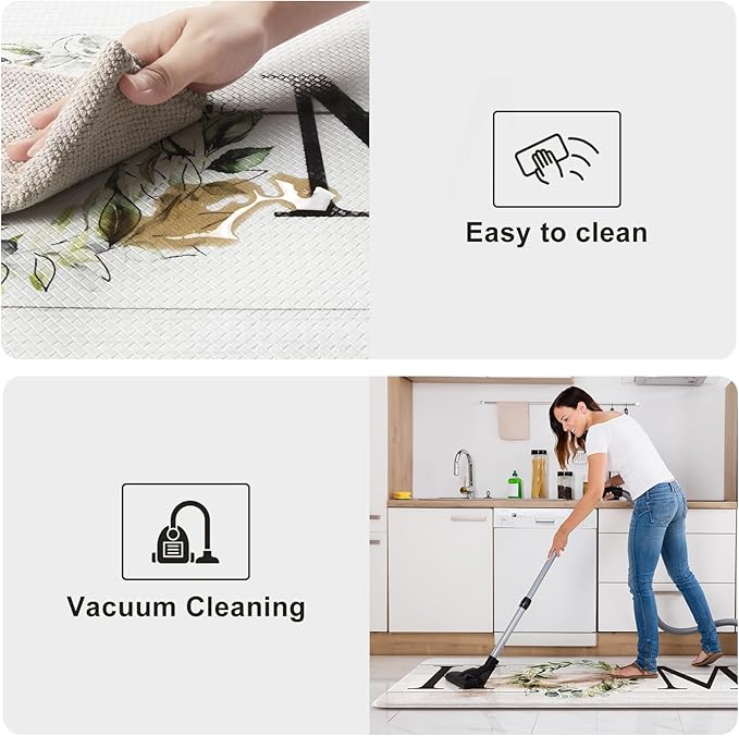 KIMODE Anti Fatigue Kitchen Mats for Floor, Farmhouse Kitchen Rugs Sets of 2, Cushioned Kitchen Floor Mats, Comfort Standing Mats for Sink, Laundry, Office, Desk White 20"x47"+20"x32"