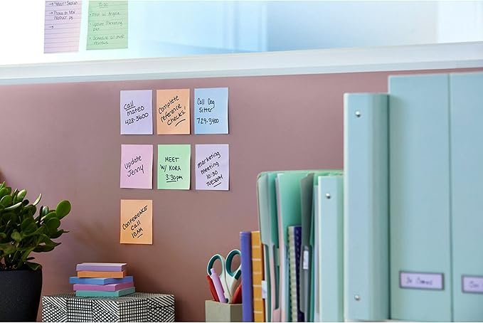 Post-it Super Sticky Recycled Notes, 3x3 in, 6 Pads, 2X The Sticking Power, Bali Collection, Pastel Colors (Lavender, Apricot, Blue, Pink, Mint), 30% Recycled Paper (654-6SSNRP)
