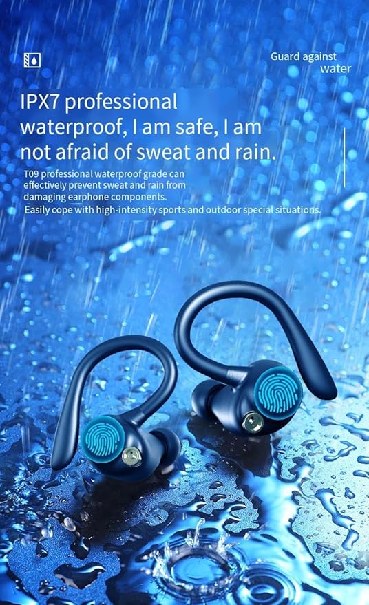 Ear Buds Wireless Bluetooth Earbuds Sports Earhooks Headphones,ENC Noise-Canceling Stereo High Fidelity Sound and Long Battery Life,Mics Clear Call,IPX6 Waterproof Headset,Ergonomic for Gym/Running