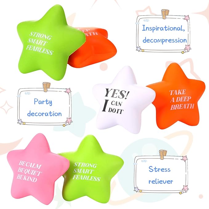 Kasyat 20 Pcs Star Stress Balls - 2.16" Motivational Squeeze Toys for Adults, Teens, Students & Party Favors