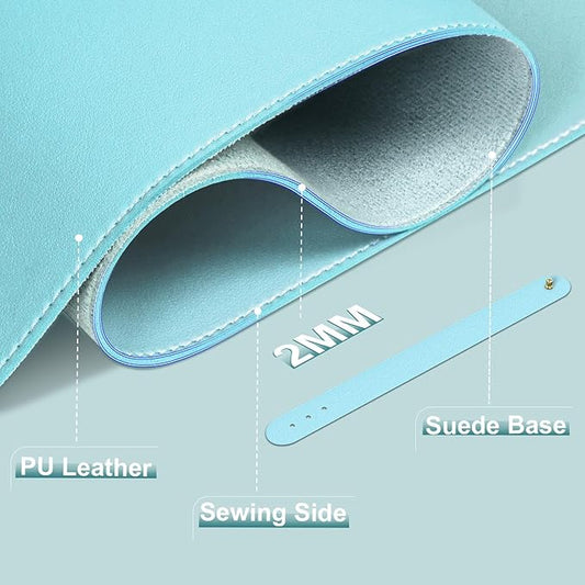 Large Desk Pad, 47.2'' x 23.6'', Computer Mat for Desk, Leather Desk Pad Protector, Suede Base Desk Blotter, Non-Slip Office Desk Mat, Waterproof Desk Writing Pad for Office and Home Aqua Frost Blue