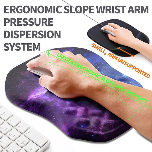 Ergonomic Slope Mouse Pad Wrist Support, Wrist Rest Mousepad for Carpal Tunnel Pain Relief with Massage Bulge and Slow Rebound Memory Foam (12x8 inch, Galaxy)