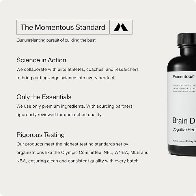 Momentous Brain Drive Nootropic Supplement - Brain Supplement for Memory & Focus Support - NSF Certified for Sport - GMO- & Gluten-Free - 30 Servings