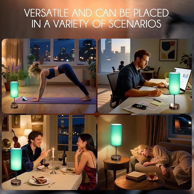 Table Lamp with USB Port - Desk Lamp, Green Touch Lamp, Bedside Lamps, 3 Way Dimmable Small Lamps for Bedroom, Nightstand, Nursery, Dorm, Home, Office, Black Base+ Green Lampshade