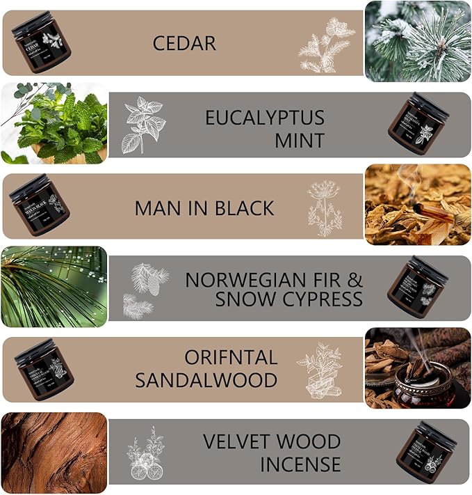 Scented Candle Set | Men Candle Set - 6 Pack Candles for Home Scented, Aromatherapy Candle for Men,150 Hour Burn Time, Masculine Candles Gifts for Birthday, Father's Day