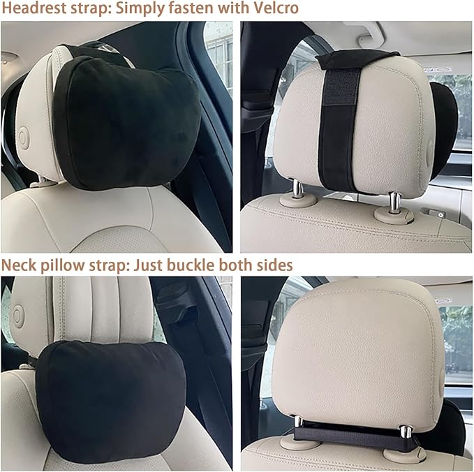 2PCS Car Pillow for Car Neck Pillow for Driving Seat Lumbar Support Soft Cushion with Extra Filling Accessories Back Support for Travel Nap and Trips Sleeping(Beige, Head)