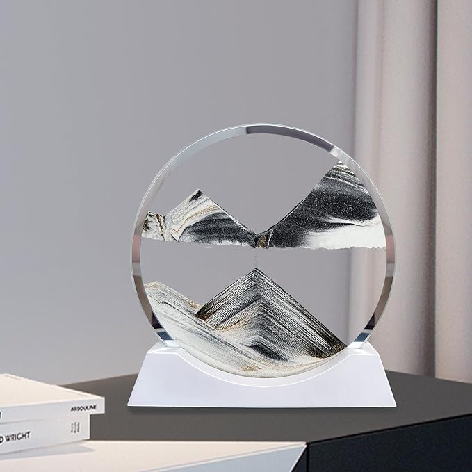 Aoderun 7" Moving Sand Art Liquid Motion with Light 3 Color Changing Moving Sand Art Picture Round Glass 3D Deep Sea Sand Art Sandscapes for Adult Relaxing Toys Desktop Home Office(Black)