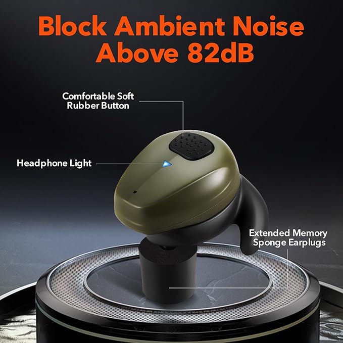 Electronic Shooting Earbuds - Ear Hearing Protection NRR 28dB Bluetooth 5.3 Noise Cancelling & Sound Amplification - Rechargeable Case for Hunting and Range(Green)