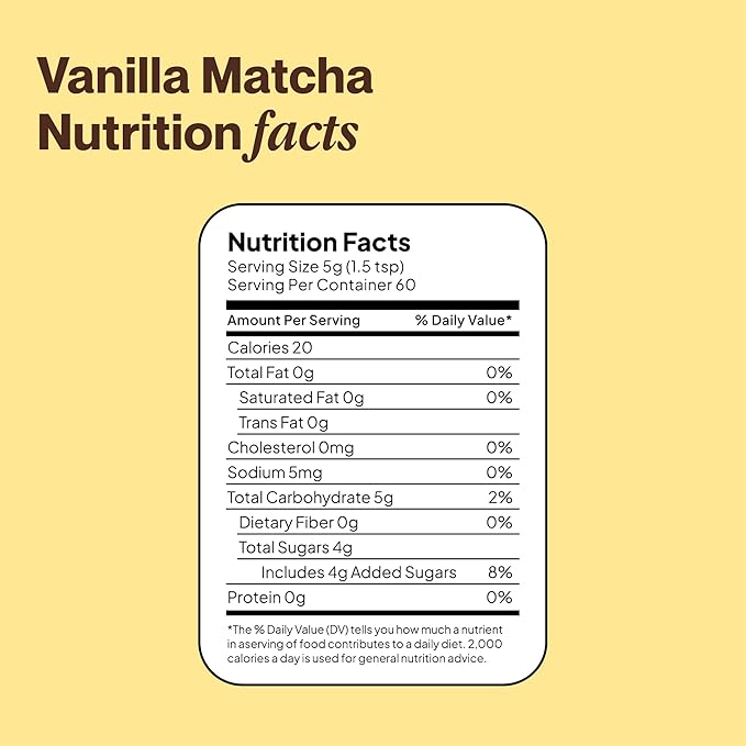 Morning Made Vanilla Flavored Ceremonial Grade Matcha Powder | 8.46oz (240g) Resealable Tin | 60 Servings Premium Japanese Green Tea | Sweetened with Organic Sugar | Rich in Antioxidants & Energy Boosting