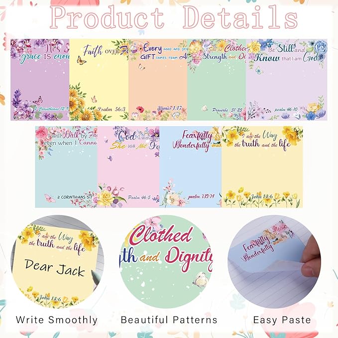Bible Sticky Notes Gifts - 9 Pack Inspirational Sticky Notes 3x3 Religious Bible Verse Quotes Gifts for Christian Women Biblical Post Notepads School Office Supplies 450 Sheets