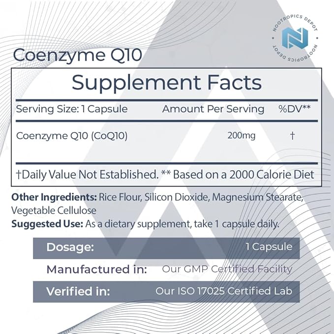 Nootropics Depot CoEnzyme Q10 Capsules | 200mg | Ubiquinone | 60 Count | Energy, Cognitive & Cellular Function
