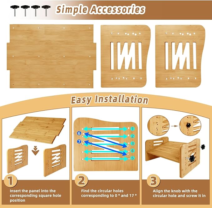 Myplace Bamboo Adjustable Under Desk Footrest with Heating Pad - Warm Ergonomic Foot Rest with 7-Level Adjust, Slanted Foot Rest Stool for Home Office Kitchen Bedroom (Burlywood)
