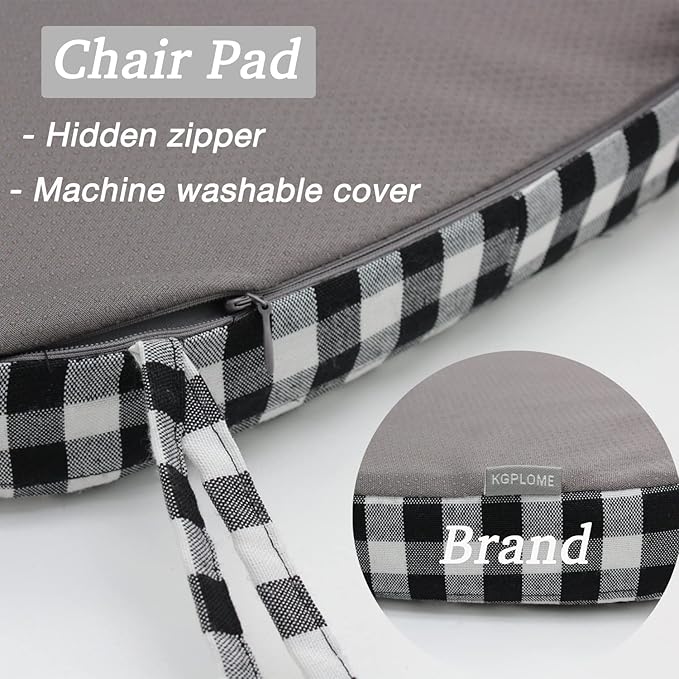 Collection Chair Cushion Memory Foam Pads with Ties - Kitchen Non Skid Rubber Back U Cushions with Machine Washable Cover (Small Black White,1)