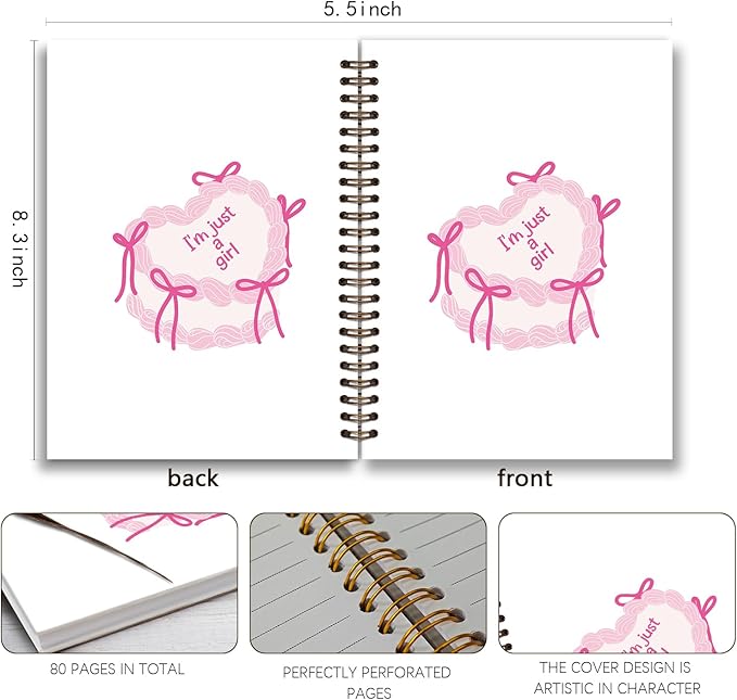 Coquette Bow Notebook Journal, Preppy Pink Bow Cake Journal Notebook for Note Taking, Cute Girly Notebook,Preppy Gifts for Women, Pink Office Supplies,Spiral Notebook 5.5x8.3 Inch