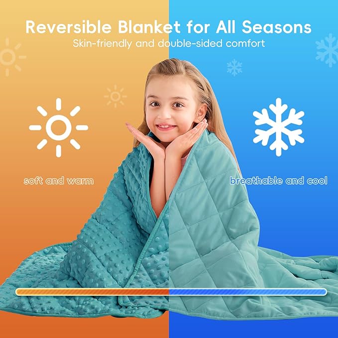 yescool Weighted Blanket Kids 10 lb Teal Cooling Weighted Throw Blanket Minky Plush Heavy Blankets Microfiber Small Blankets Fleece Warm Weighted Comforter, 40 * 60in