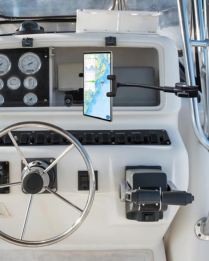 Tablet Holder for Wheelchair/Stroller/Spin Bike/Treadmill/Mic Stand/Boat/Handlebar Clamp, 360° Gooseneck Mount with Adjustable Arm for 4-13" iPad Pro Air Mini, Phone, Galaxy Z Fold, Fire HD