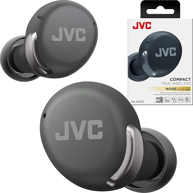 JVC True Wireless Compact Earbuds – Active Noise Cancelling - Bluetooth 5.3 Ear Buds Headphones for iPhone, Android - 27 Hr. Playback, Low Latency Mode - IPX4 Sweat/Rain Proof, Quick Charge Case, Mic