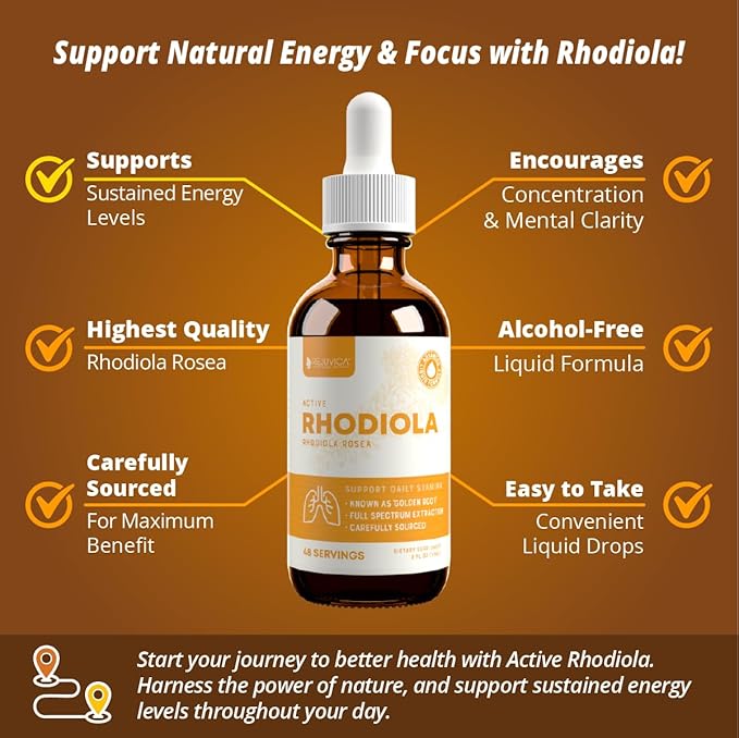 Rejuvica Health Active Rhodiola - Rhodiola Root Extract with Natural Occuring Rosavins, Liquid Delivery for Better Absorption - Supports Energy Levels and Stress Relief