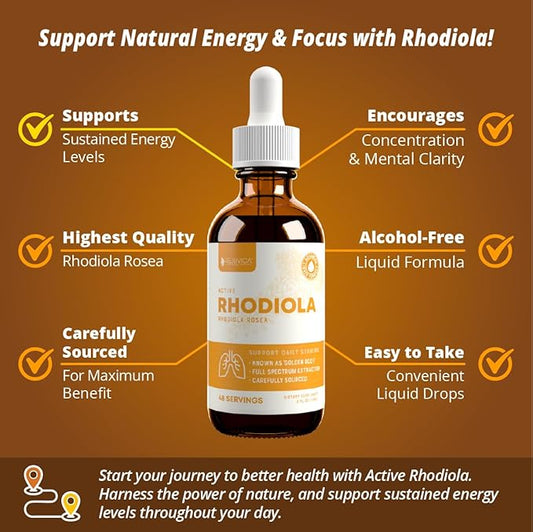 Rejuvica Health Active Rhodiola - Rhodiola Root Extract with Natural Occuring Rosavins, Liquid Delivery for Better Absorption - Supports Energy Levels and Stress Relief