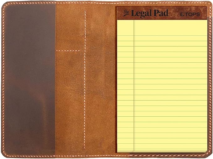 Genuine Leather Notebook Notepad Cover for TOPS The Legal Pad Writing Pads Docket 5" x 8" Cover, retro real leather portfolio folder cover organizer (Brown)