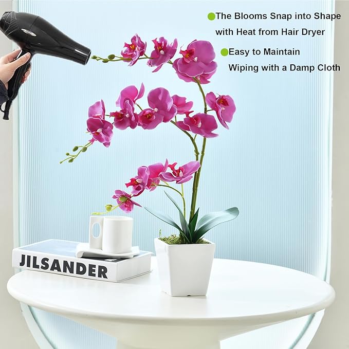 Faux Orchid in Vase Artificial Orchid in Ceramic Vase Tall Silk Orchids with Stems Real Look Potted Phalaenopsis Flowers Arrangement Centerpiece Table Decorations for Home Decor Indoor, Fuchsia