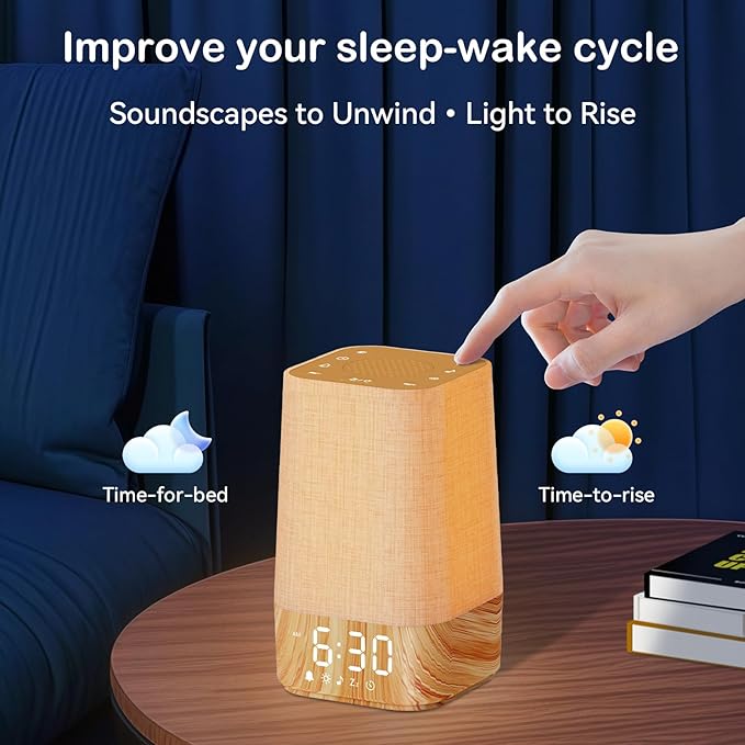 Sunrise Alarm Clock: with Noise Machine, Digital Alarm Clock for Bedrooms, Nature Sounds for Gentle Wake Up, 30 Sleep Sounds, Adjustable Brightness & Volume, Timer - Wood Grain