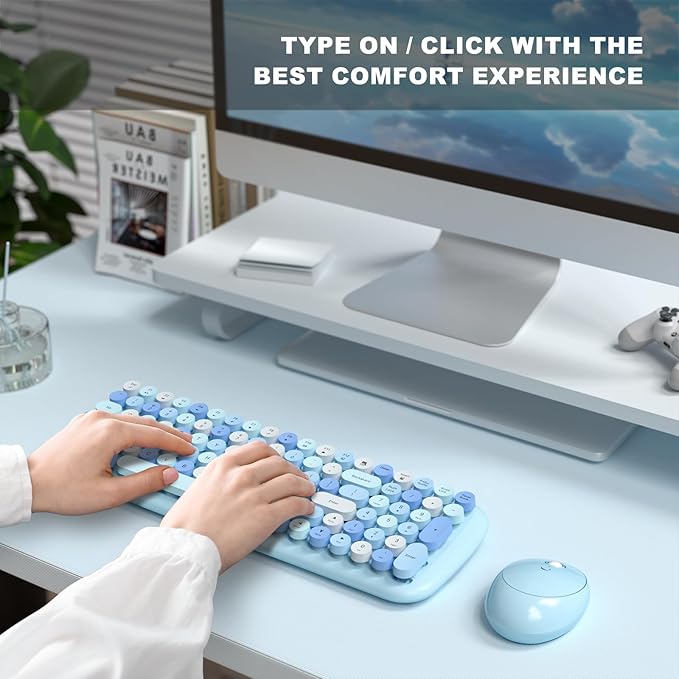 MOFii Wireless Keyboard and Mouse Combo, 2.4Ghz Colorful Keyboard with Multi-Media Function Keys and Number Pad Compared for PC Computer Windows (Blue Mixed)