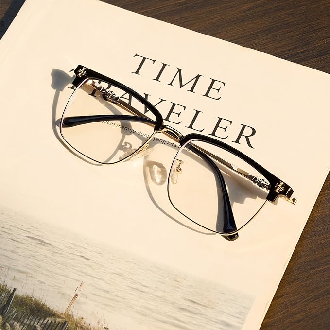 Cyxus Men Blue Light Blocking Glasses Half Rimless Computer Gaming Glasses Square Fashion Glasses 8133