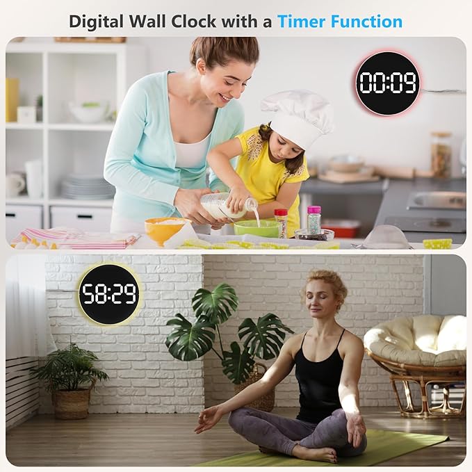 Digital Wall Clock, 10 inch Large LED Display Digital Clock with RGB Light, Remote Control, Auto-Brightness Dimmer with Night Lights, 2 Alarm, Silent Wall Clock Show Date Week DST Temp