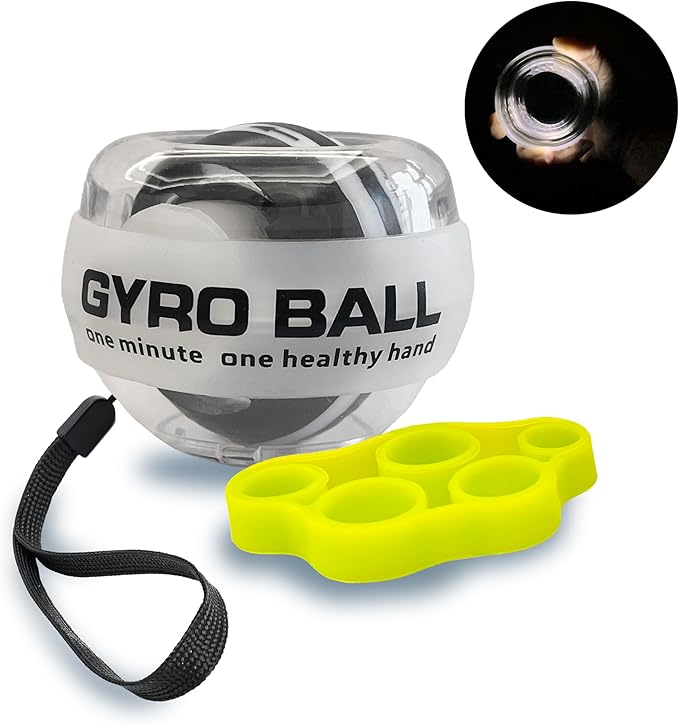 Auto-Start Gyro Ball Wrist Trainer – No Counter Grip Strengthener with Finger Band for Hand & Forearm Exercise – Stress Relief Spinner for Office, Rehab & Fitness