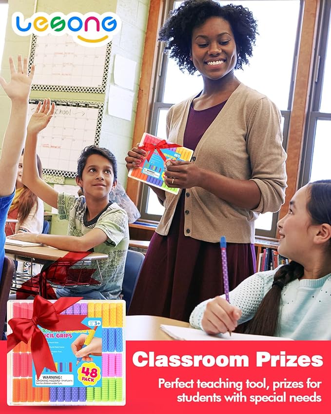 Sensory Fidget Toys Kids Adults: 48 Pack Textured Silicone Pencil Grips for Autism Kids Calming - ADHD Tools for Anxiety Relief Items - Quite Fidget Toy Gifts Christmas Stocking Stuffers for Kids