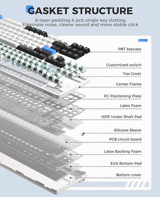 DAREU EK87PRO 80% Wireless Mechanical Keyboard,TKL Tri-Mode RGB Gaming Keyboard with Hot-Swappable South-Facing LEDs Socket,PBT Keycaps,Gasket Mount,6-Layer Padding,Custom Linear Switch for Win/Mac